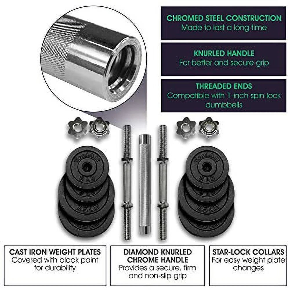 Adjustable Dumbbell Set with Weight Plates, Star Lock Collars/Connector, 50LBS Barbell or 25LBS Dumbbell Pair