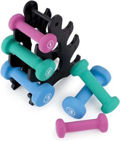 Neoprene Dumbbell Weights with Stand (Set of 3 Pairs)