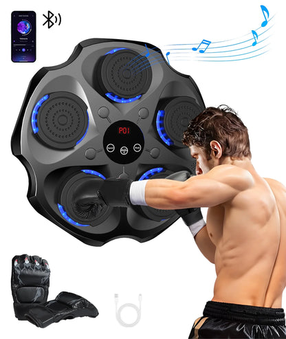 Pooboo Music Boxing Machine with Boxing Gloves, Wall Mounted Smart Bluetooth Music Boxing Trainer, Electronic Boxing Target Workout Punching Equipment for Home, Indoor and Gym