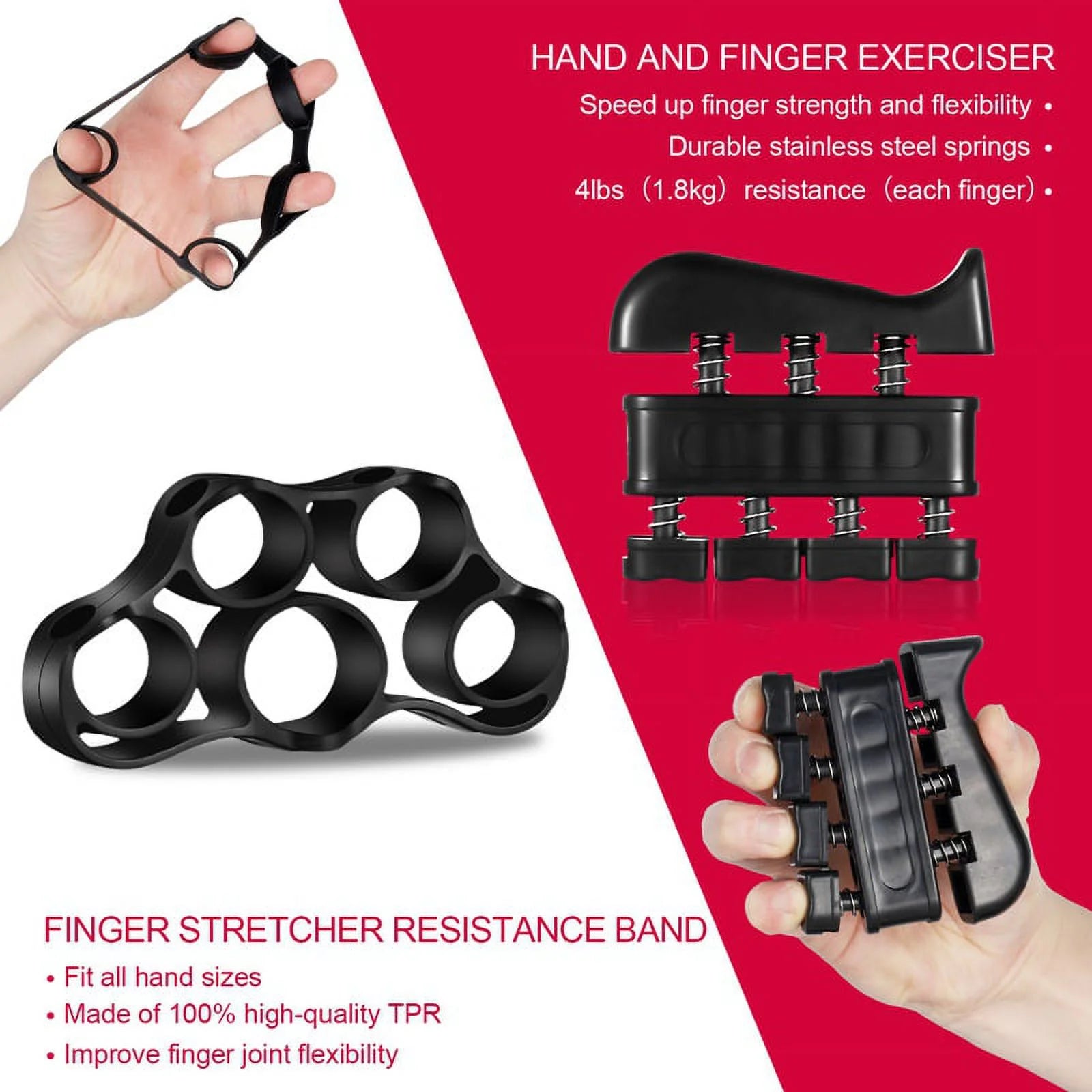 6Pcs Hand Grip Strengthener Kit, Hand Strength Exerciser, Adjustable Resistance 22 to 132Lbs Hand Gripper,Finger Exerciser,Finger Stretcher,Grip Ring & Stress Relief Grip Ball(Black)