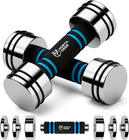 Steel Dumbbells Ultracompact & Adjustable Chrome Dumbbell with Foam Handles 5Lb 10Lb 15Lb 20Lb 30Lb 50Lb Home Gym Workout (Choice of Size)