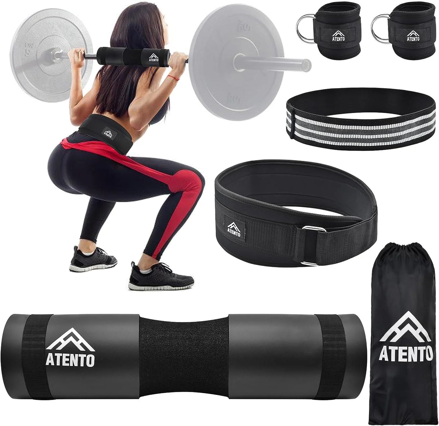 Barbell Pad Set with Weight Lifting Belt, Neck & Shoulder with Anti-Slip Grain Cloth - BLACK