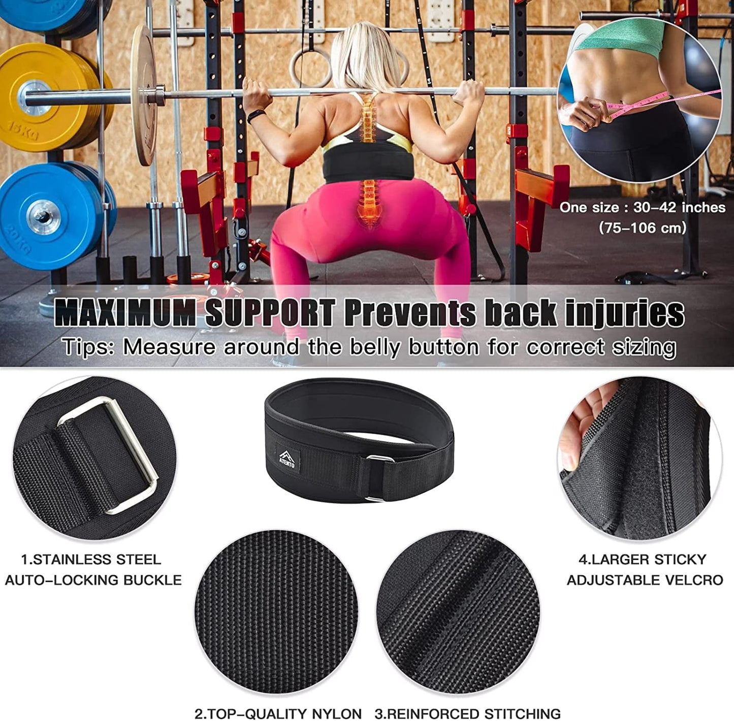 Barbell Pad Set with Weight Lifting Belt, Neck & Shoulder with Anti-Slip Grain Cloth - BLACK